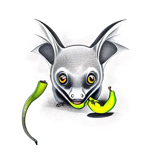 Fruit Bat eating fruit tattoo design idea