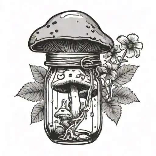 Black Ink Cap mushroom dripping inside a jar.  tattoo design idea