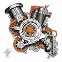 a sleeve tattoo consisting of different engine parts. it will have a turbo, a line of pistons that are going up and down tattoo design idea