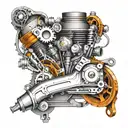 a sleeve tattoo consisting of different engine parts. it will have a turbo, a line of pistons that are going up and down tattoo design idea