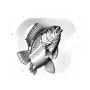 trout with mountains tattoo design idea