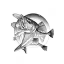 trout with mountains tattoo design idea