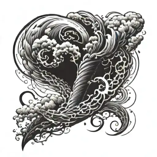 An intricate blackwork tattoo of a swirling tornado with lightning bolts intertwined, symbolizing the power of nature and weather tattoo design idea