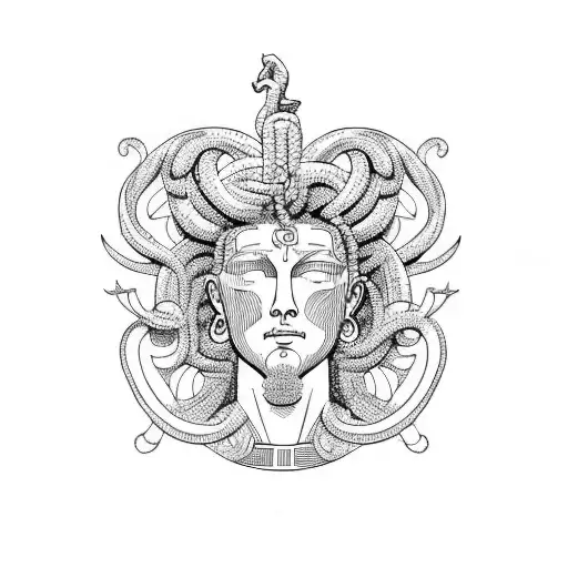 Perseus holding Medusa head tattoo design idea