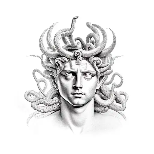 Perseus holding Medusa head tattoo design idea