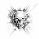 A skull with a V8 Engine breaking through with wrenches for cross bones and flames  tattoo design idea