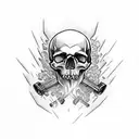 A skull with a V8 Engine breaking through with wrenches for cross bones and flames  tattoo design idea