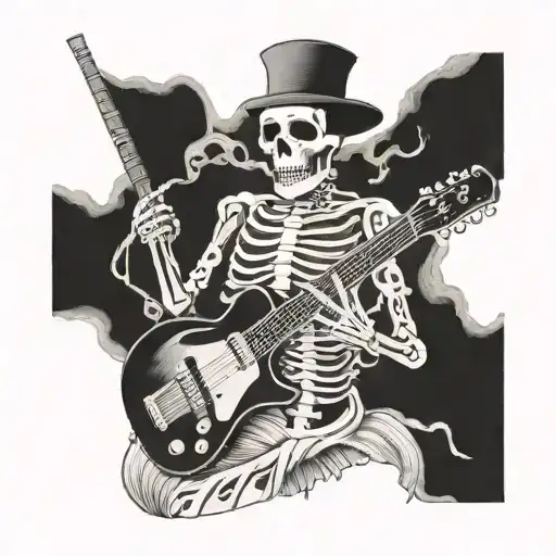 A ghostly skeleton playing a guitar tattoo design idea