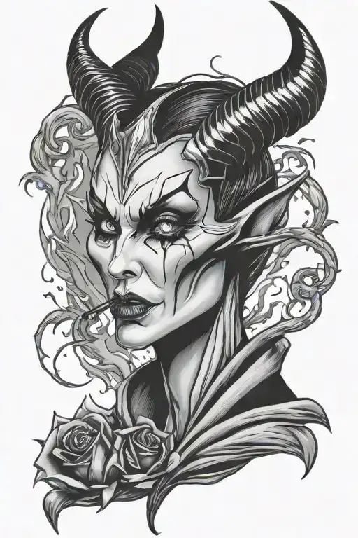 Evil, dead, gangster maleficent holding a bleeding heart tattoo design idea