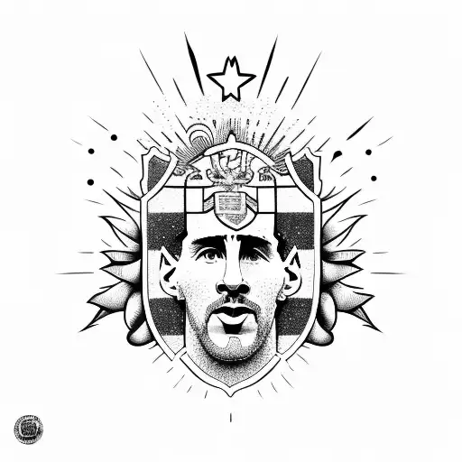 Argentina Flag in Color with messi as the sun in the middle tattoo design idea