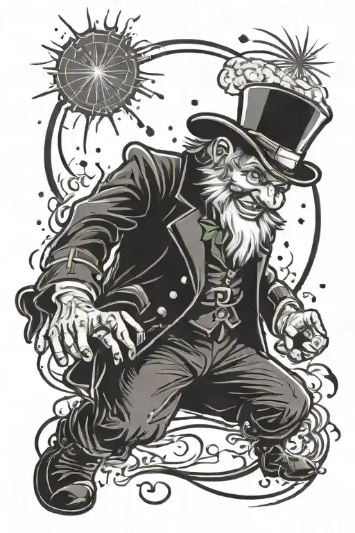 leprechaun and fireworks exploding tattoo design idea