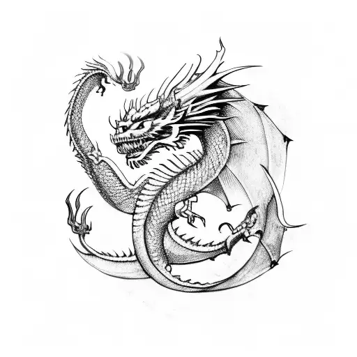 dragon around sword tattoo design idea