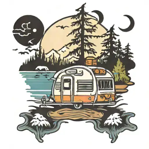 camper beach lake Halloween  tattoo design idea