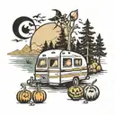 camper beach lake Halloween  tattoo design idea