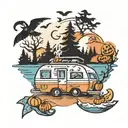 camper beach lake Halloween  tattoo design idea