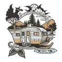 camper beach lake Halloween  tattoo design idea