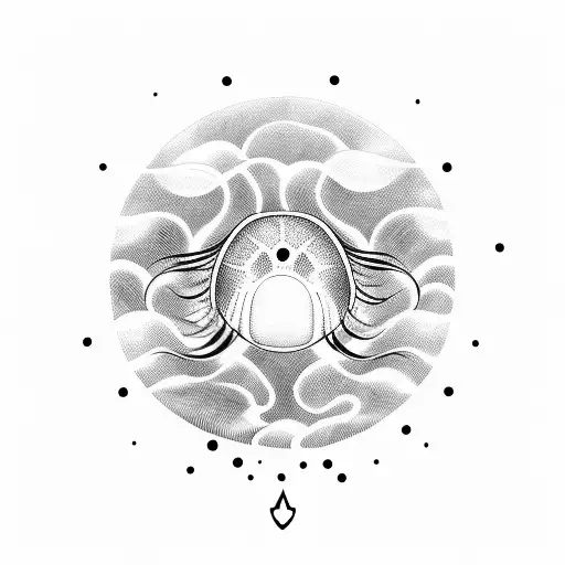 A moon jellyfish floating in a wave tattoo design idea