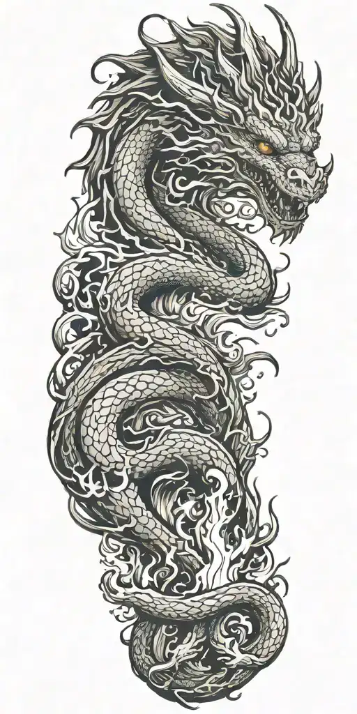 dragon, fire, magma, volcan tattoo design idea