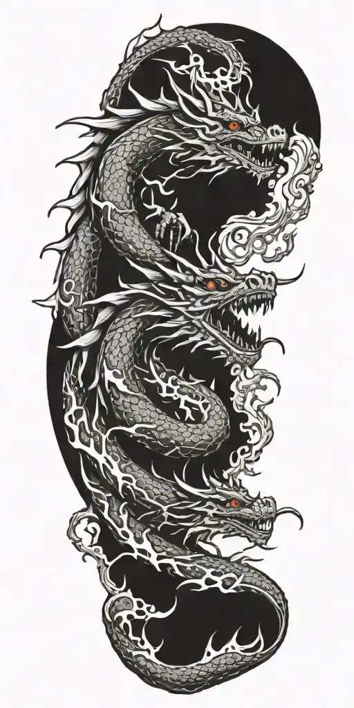 dragon with magma and vulcano mountain storm tattoo design idea