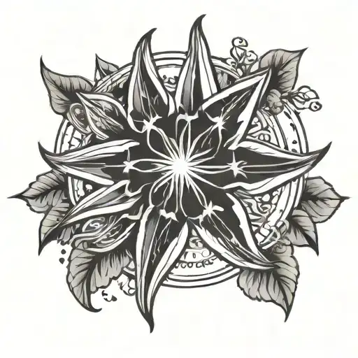birth month flower with star sign star pattern behind it  tattoo design idea