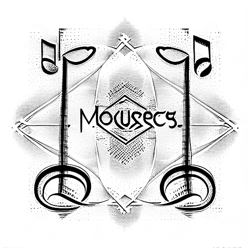 music notes around the logo of the music for the masses Album by Depeche mode tattoo design idea