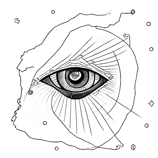 An eye gazing into the distance, with a trail of words forming a map to your soul tattoo design idea