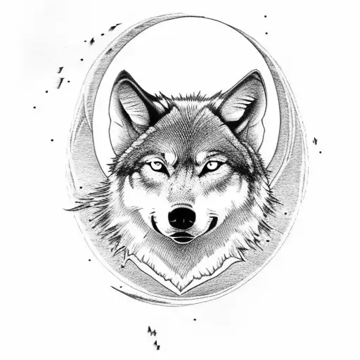 An old country music-inspired tattoo with a wolf howling at the moon tattoo design idea