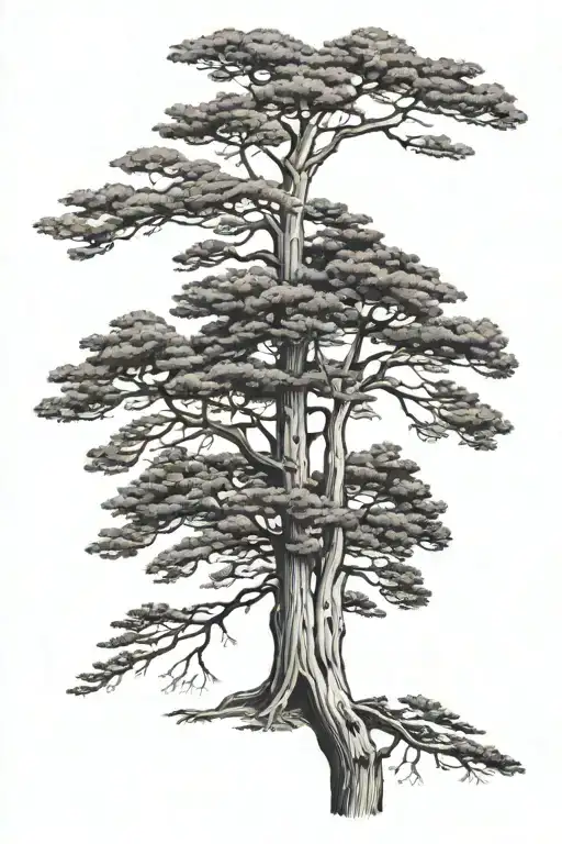4 trees; pecan tree, Western hemlock tree, Eastern white pine tree, and a Sitka spruce tree  tattoo design idea
