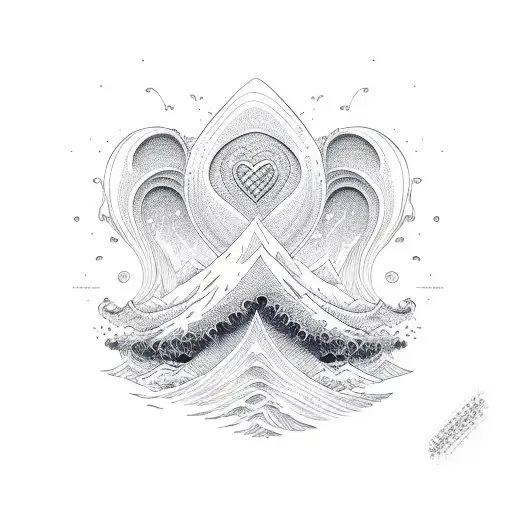 waves in shape of heart tattoo design idea