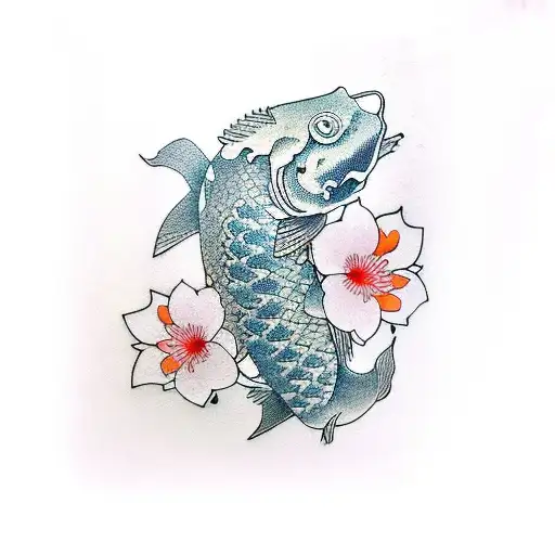 Koi fish ,sakura ,katana ,two skulls  tattoo design idea