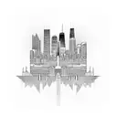 A cityscape merging the iconic landmarks of Chicago, Long Beach, San Antonio, Boston, and Manchester, paying homage to the client's favorite cities tattoo design idea