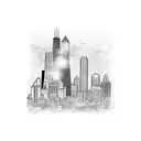 A cityscape merging the iconic landmarks of Chicago, Long Beach, San Antonio, Boston, and Manchester, paying homage to the client's favorite cities tattoo design idea