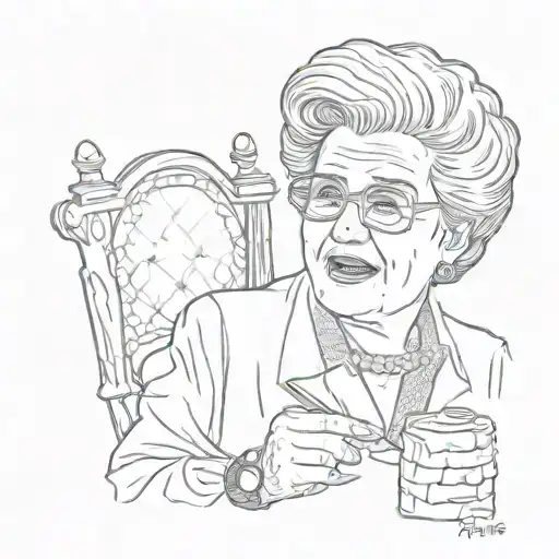 Grandma quilting with Elvis's face in the background tattoo design idea