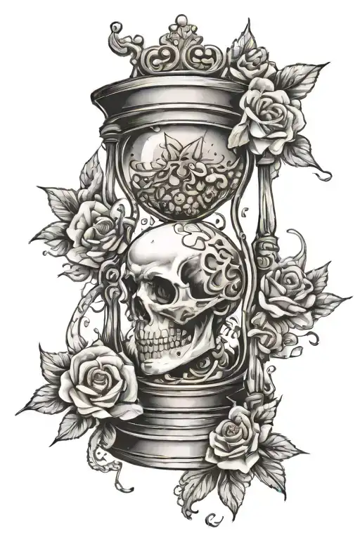 a skull in an hourglass filled with the sands of time tattoo design idea