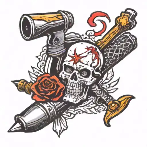 grenade, heart, baseball bat, gun, knife tattoo design idea