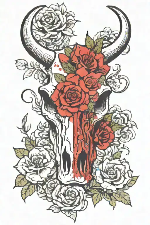 cow skull flowers cactus paisley horse tattoo design idea