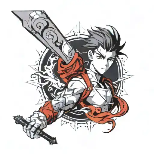 Generate a grayscale tattoo sleeve inspired by the Reality Marble of Shirou Emiya from Fate/stay night.  tattoo design idea