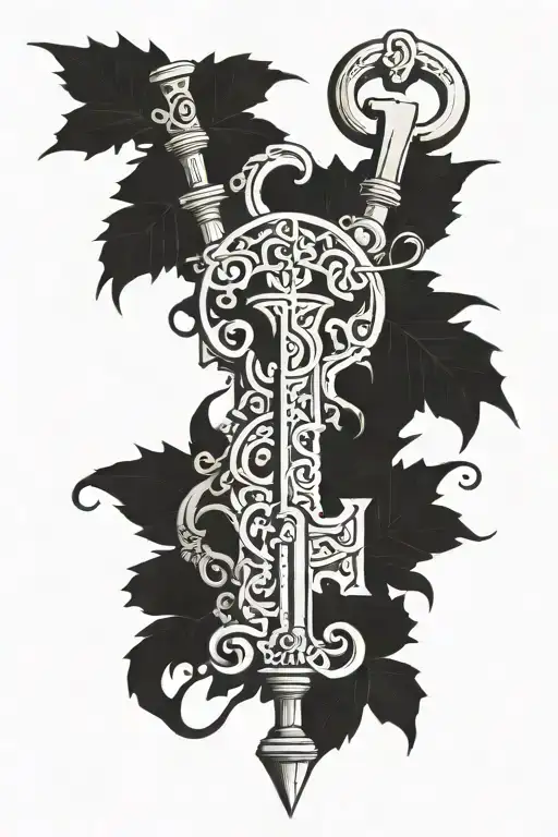 key to unlock the hart with letters K and F on the blade tattoo design idea