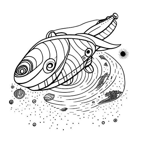 hitchhikers guide to the galaxy whale and flowers falling tattoo design idea