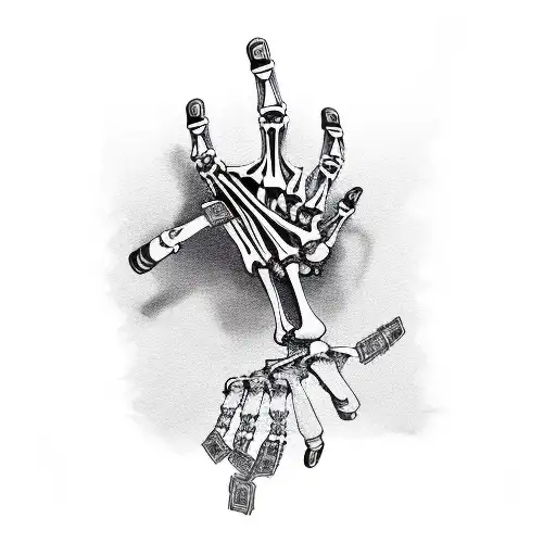 skeleton hands, aces, pocket chips, bouquet  tattoo design idea