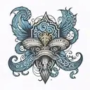 black line blue line word hawkes in blue line tattoo design idea