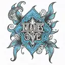 black line blue line word hawkes in blue line tattoo design idea