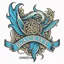 black line blue line word hawkes in blue line tattoo design idea