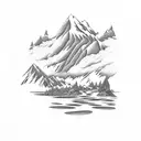 Mountain with a river that flows along a Pyrenean valley tattoo design idea