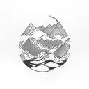 Mountain with a river that flows along a Pyrenean valley tattoo design idea