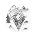 Mountain with a river that flows along a Pyrenean valley tattoo design idea