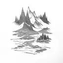 Mountain with a river that flows along a Pyrenean valley tattoo design idea