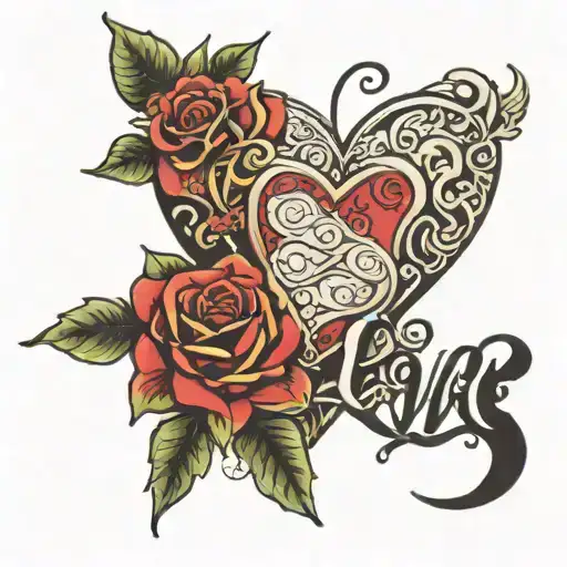 love hearts with Zoe in script tattoo design idea