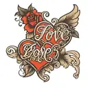 love hearts with Zoe in script tattoo design idea