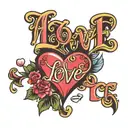 love hearts with Zoe in script tattoo design idea